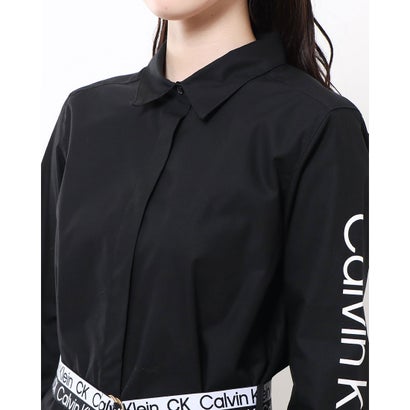 カルバン クライン Calvin Klein ロゴベルトがお洒落なブラックシャツワンピース （ブラック）｜詳細画像