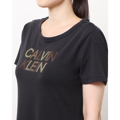 カルバン クライン Calvin Klein ☆ラインストーンロゴ半袖Tシャツワンピース （ブラック）｜詳細画像