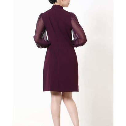 カルバン クライン Calvin Klein ボウタイネックにシフォン袖のお洒落なリトルブラックドレス （パープル）｜詳細画像