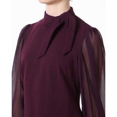 カルバン クライン Calvin Klein ボウタイネックにシフォン袖のお洒落なリトルブラックドレス （パープル）｜詳細画像