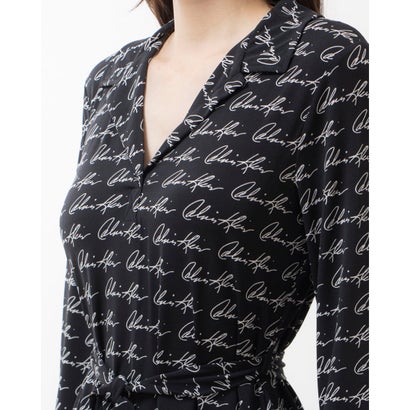 カルバン クライン Calvin Klein モダンなVネック全体にロゴの入ったシャツワンピース （ブラック）｜詳細画像