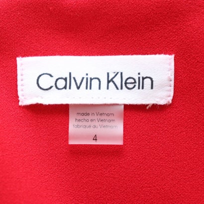 カルバン クライン Calvin Klein ☆チュールボーダー裾・フレア袖セミタイトワンピース （レッド）｜詳細画像