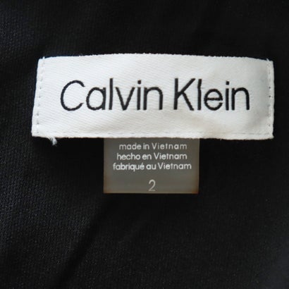 カルバン クライン Calvin Klein ☆ロゴ刺繍リボンスリットネックノースリーブタイトワンピース （ブラック）｜詳細画像