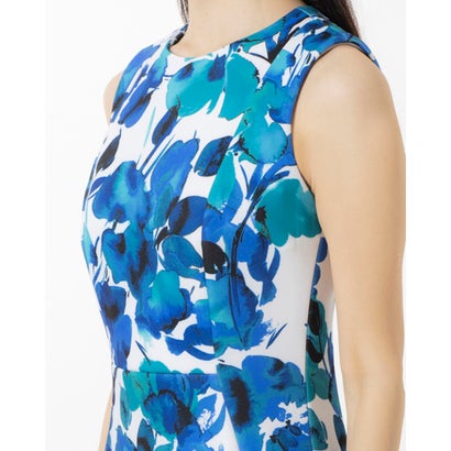 カルバン クライン Calvin Klein ブルーとグリーンのぼかし花柄ワンピース （ブルー）｜詳細画像