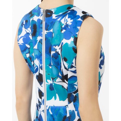 カルバン クライン Calvin Klein ブルーとグリーンのぼかし花柄ワンピース （ブルー）｜詳細画像