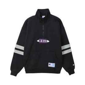 スウェット シャツ ハーフジップ メンズ HALF ZIP SWEATSHIRT ブラック グレー オートミール オレンジ 黒 C3-C013  （ブラック(090)）