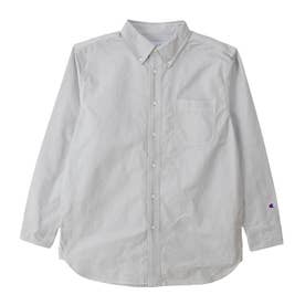シャツ 長袖 メンズ レディース 無地 LONG SLEEVE SHIRT ホワイト グレー ブルー 白 C3-C406 （ペールグレー(03P)）