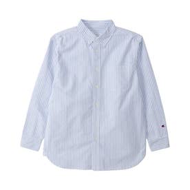 シャツ 長袖 メンズ レディース 無地 LONG SLEEVE SHIRT ホワイト グレー ブルー 白 C3-C406 （ブルー/ホワイト(345)）