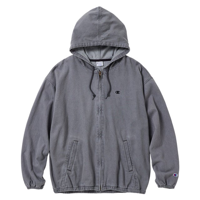 ジャケット ジップ アウター メンズ レディース フーデッド ワンポイント ヴィンテージ ZIP HOODED C8-C601 （オフブラック(055)）