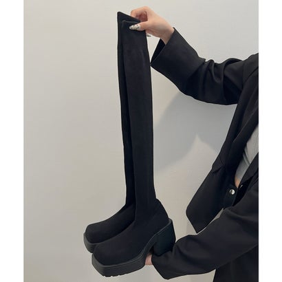 厚底 ストレッチ ニーハイブーツ ニットソックスブーツ culs148 （ブラック）｜詳細画像