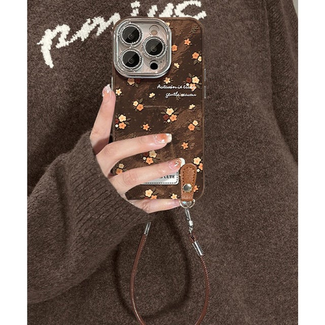 小花柄 iPhoneカバー アイフォン スマホケース ipc834 （ブラウン）