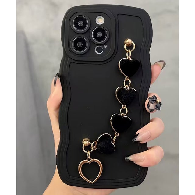 ハートチェーン iPhoneカバー アイフォン スマホケース ipc838 （ブラック）