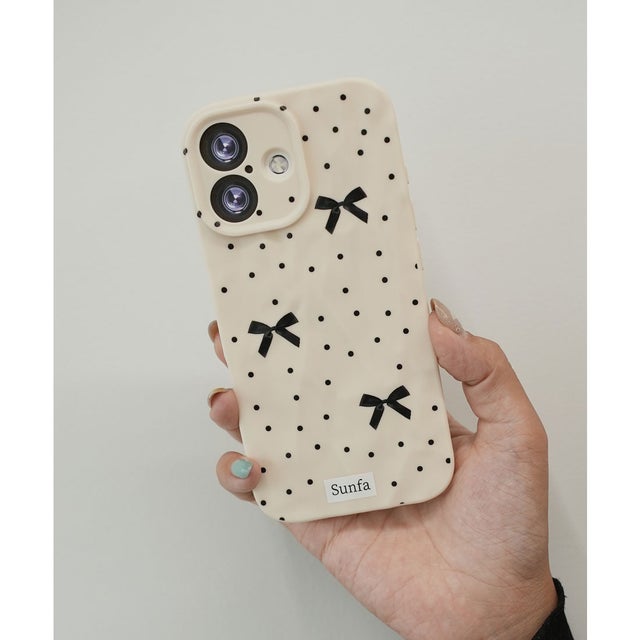 ドット×リボン iPhoneカバー アイフォン スマホケース ipc832 （ホワイト）