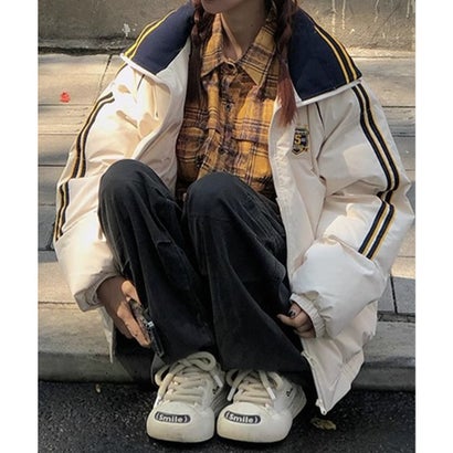 エンブレム＆ダブルライン 中綿ジャケット culw953 （ネイビー）｜詳細画像