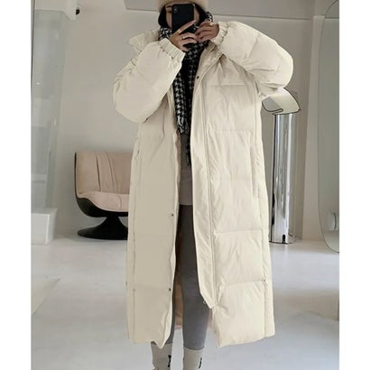 ボリューム フード付き ロング丈 中綿コート culw945 （ブラック）｜詳細画像