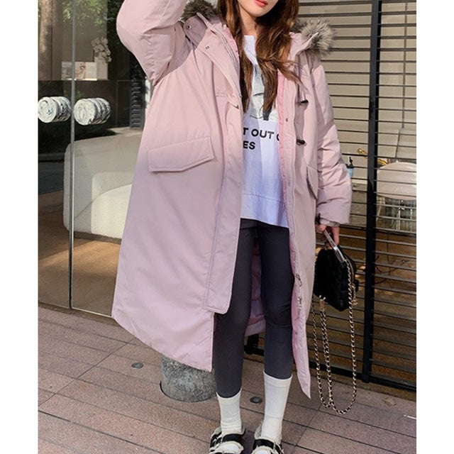 ファー付き ロング丈 ビックポケット 中綿コート culw948 （ピンク）