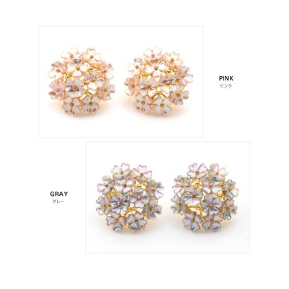 クリームドット Cream dot. 淡く艶めく小花を集めたブーケピアス/イヤリング （グリーン）｜詳細画像