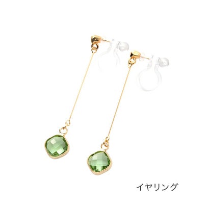 クリームドット Cream dot. 多面カットひし形の華奢メタルバーピアス/イヤリング （イヤリンググリーン）｜詳細画像