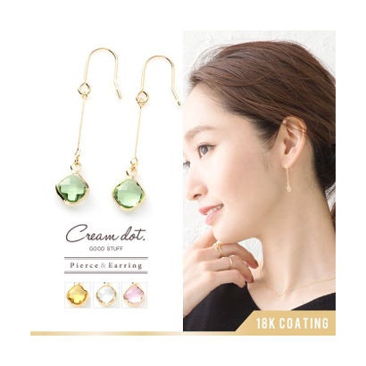 クリームドット Cream dot. 多面カットひし形の華奢メタルバーピアス/イヤリング （イヤリンググリーン）｜詳細画像