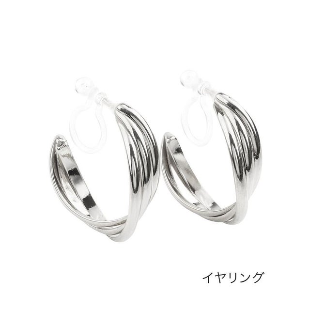 3連クロスラインが大人顔な樹脂ピアス/イヤリング （イヤリングシルバー）