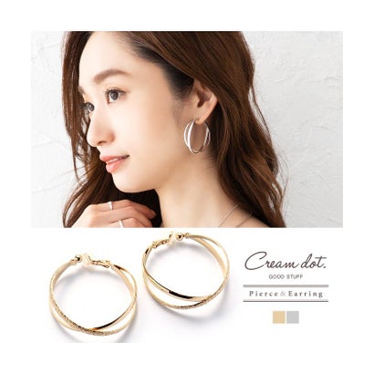 煌めくスターダスト加工のクロスラインフープピアス/イヤリング （イヤリングゴールド）｜詳細画像