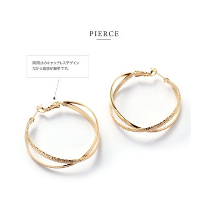 煌めくスターダスト加工のクロスラインフープピアス/イヤリング （イヤリングゴールド）｜詳細画像