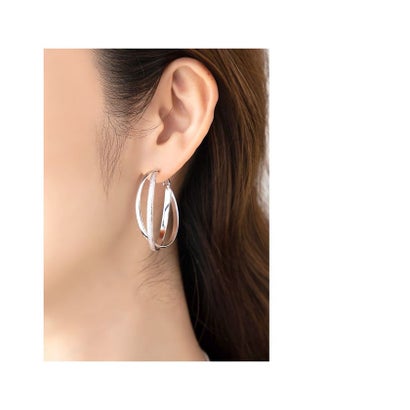 煌めくスターダスト加工のクロスラインフープピアス/イヤリング （イヤリングゴールド）｜詳細画像