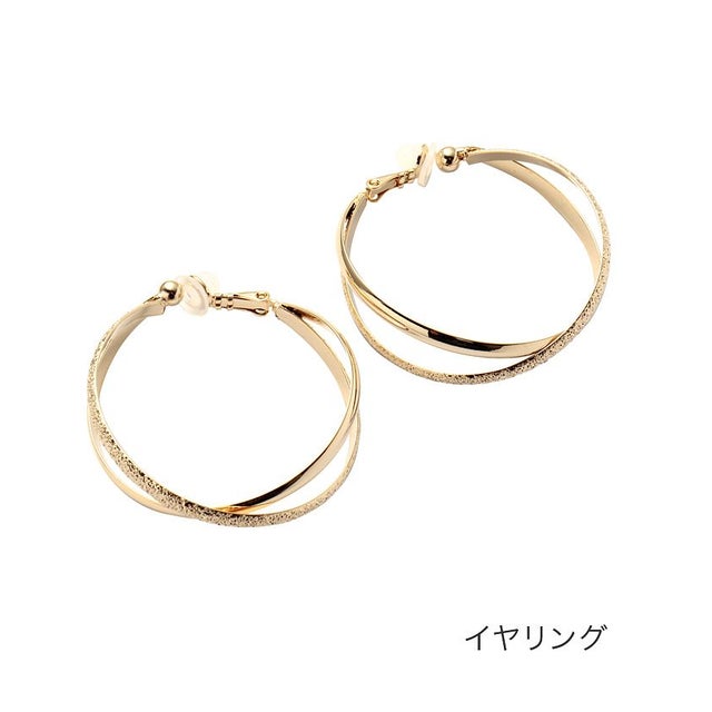 煌めくスターダスト加工のクロスラインフープピアス/イヤリング （イヤリングゴールド）