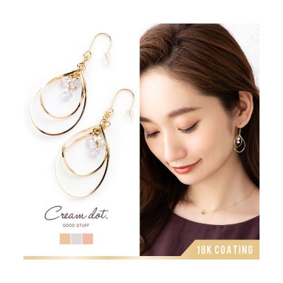 クリームドット Cream dot. ビジューが煌くドロップフレームピアス/イヤリング （ピアスシルバー）｜詳細画像