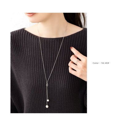 クリームドット Cream dot. パール×ノットデザインのラリエットロングネックレス （ゴールド）｜詳細画像