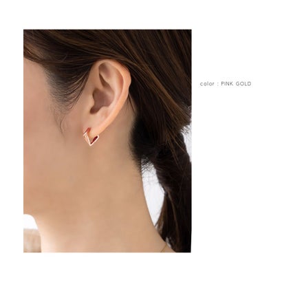 ひし形×多面カットメタルのキャッチレスピアス （ゴールド）｜詳細画像