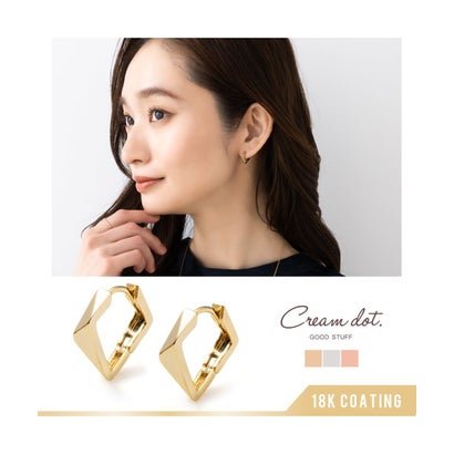 ひし形×多面カットメタルのキャッチレスピアス （ゴールド）｜詳細画像