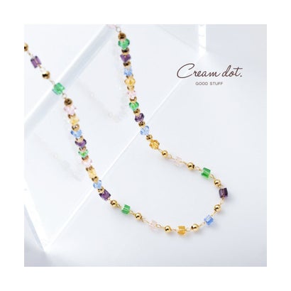 クリームドット Cream dot. 煌めくマルチカラーのスクエアガラスネックレス （ミックス）｜詳細画像