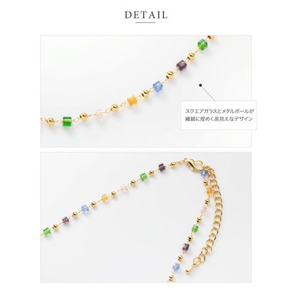 クリームドット Cream dot. 煌めくマルチカラーのスクエアガラスネックレス （ミックス）｜詳細画像