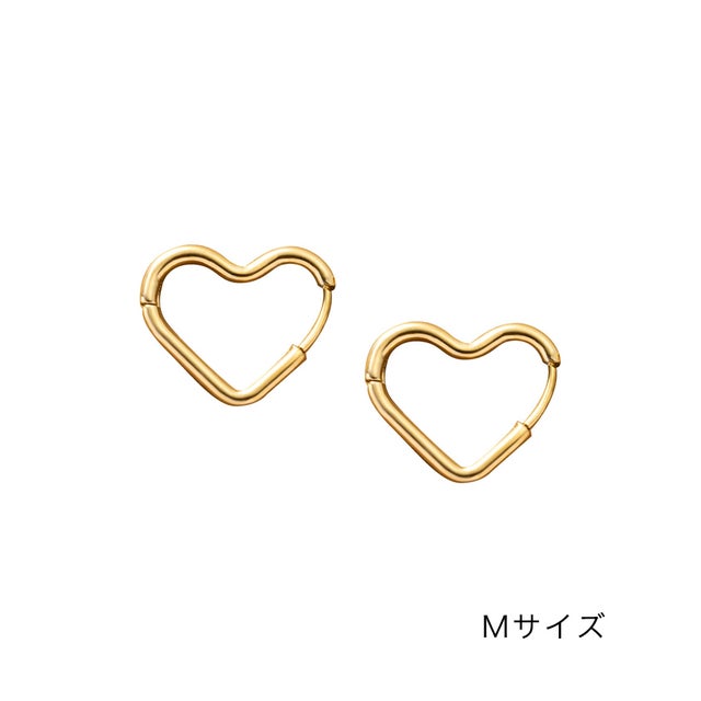選べる2size♪ミニマルハートのステンレス製フープピアス （ゴールド）