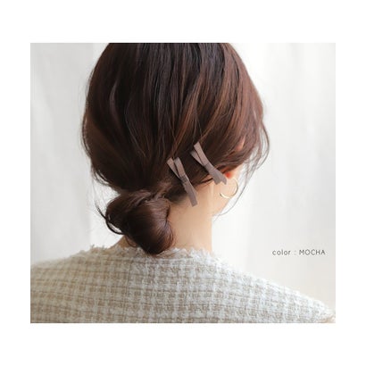 ニュアンスカラーのサテン調リボン2セットヘアクリップ （アイボリー）｜詳細画像