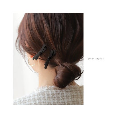 ニュアンスカラーのサテン調リボン2セットヘアクリップ （アイボリー）｜詳細画像