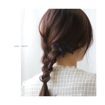 ニュアンスカラーのサテン調リボン2セットヘアクリップ （アイボリー）｜詳細画像