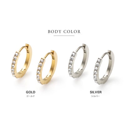 クリームドット Cream dot. 誕生月カラーが煌くステンレス製ラインストーンフープピアス （シルバー：10月）｜詳細画像