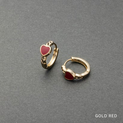 ハート×チェーンモチーフのキャッチレスフープピアス （ピアス：シルバー×レッド）｜詳細画像