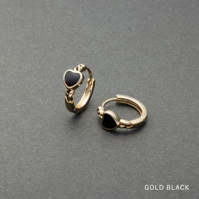 ハート×チェーンモチーフのキャッチレスフープピアス （ピアス：シルバー×レッド）｜詳細画像