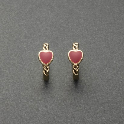 ハート×チェーンモチーフのキャッチレスフープピアス （ピアス：シルバー×レッド）｜詳細画像