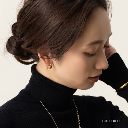 ハート×チェーンモチーフのキャッチレスフープピアス （ピアス：シルバー×レッド）｜詳細画像