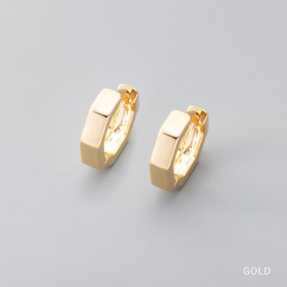 凛としたヘキサゴン型キャッチレスフープピアス （ピアス：ゴールド）｜詳細画像