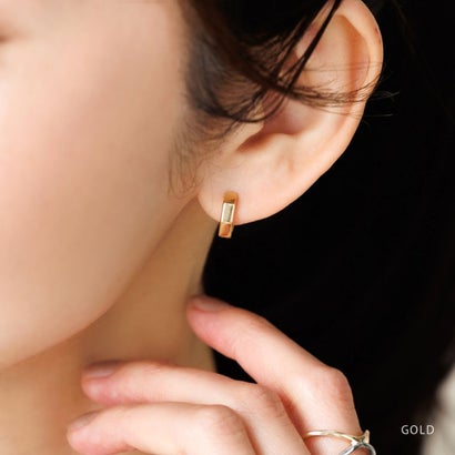 凛としたヘキサゴン型キャッチレスフープピアス （ピアス：シルバー）｜詳細画像
