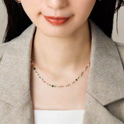 上品マルチカラーのステンレス製華奢ネックレス （ワンサイズ：ターコイズグリーン）｜詳細画像