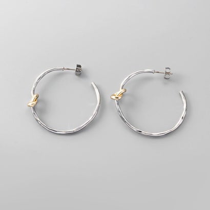 バイカラーノットを飾った大ぶりフープピアス （ピアス：ミックスゴールド）｜詳細画像