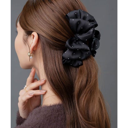 大人の装いブラックカラー×フリルリボンのヘアクリップ （ワンサイズ：A：無地）｜詳細画像