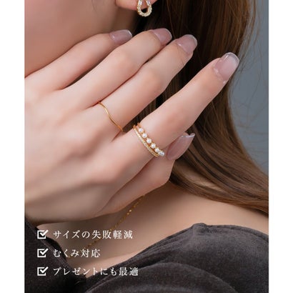 艶めくパールとビジューラインの2連オープンリング （ゴールド）｜詳細画像