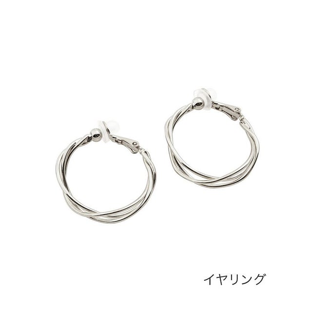 立体的なフォルムのワイヤーフープイヤリング/ピアス （イヤリングシルバー）